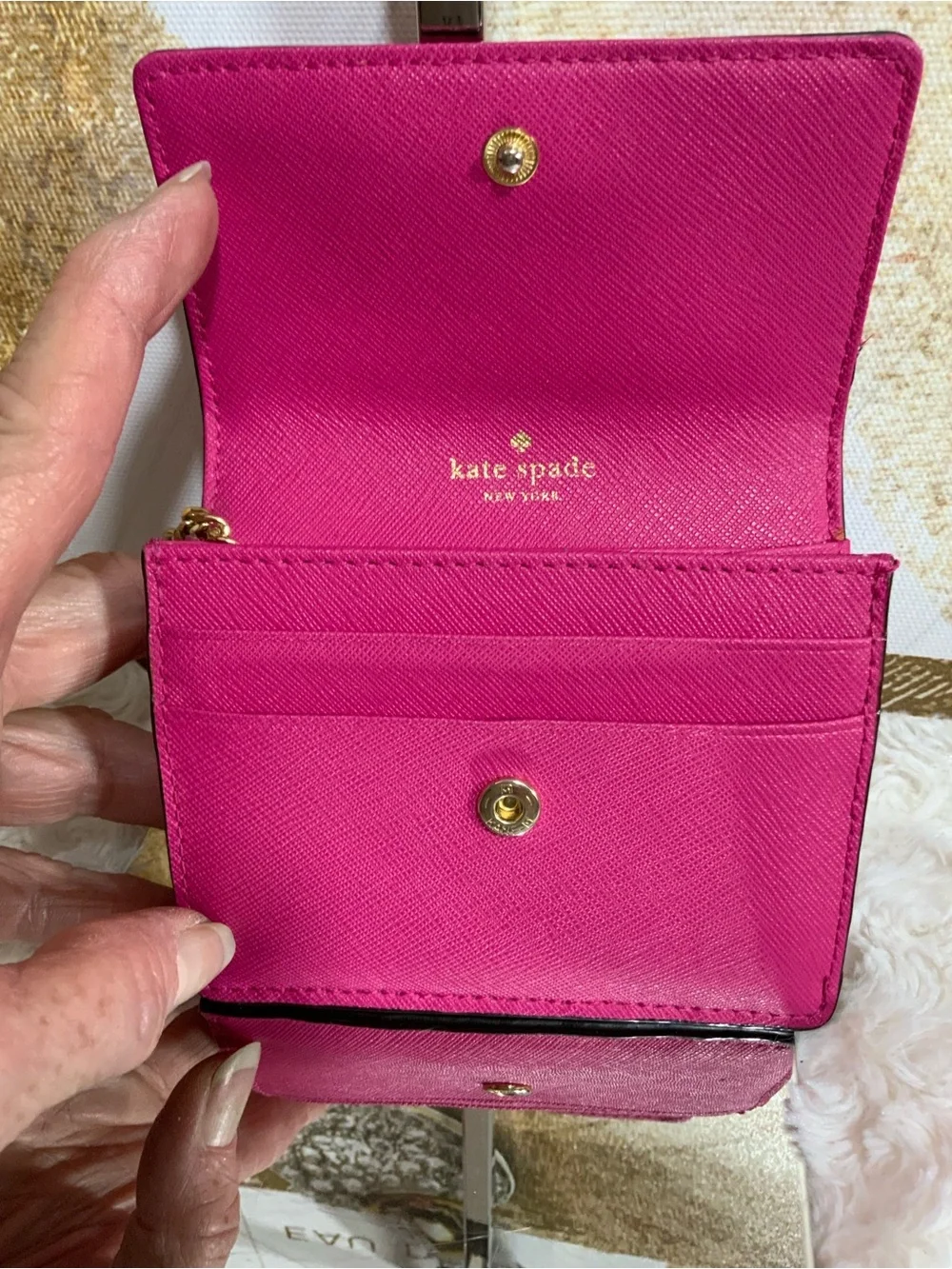 kate spade Fuchsia Saffiano Mini Wallet with Gold Hardware